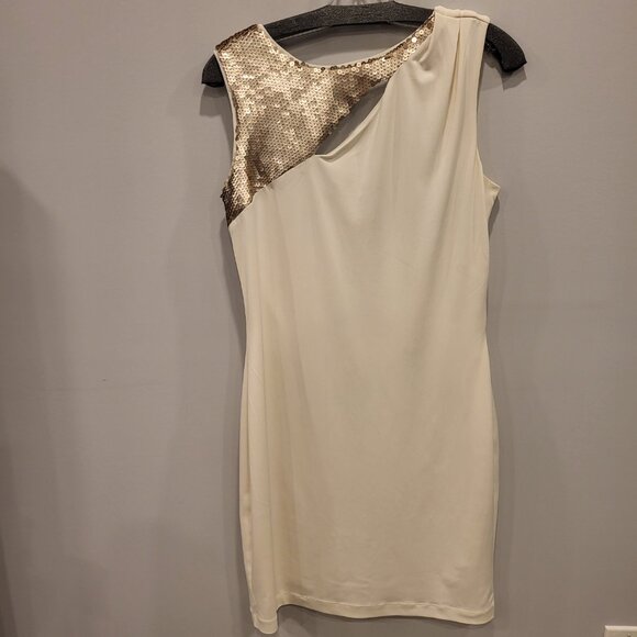 Jennifer Lopez Jersey Dress Size Medium Cream Colour Wedding Evening Sequins - Picture 2 of 8